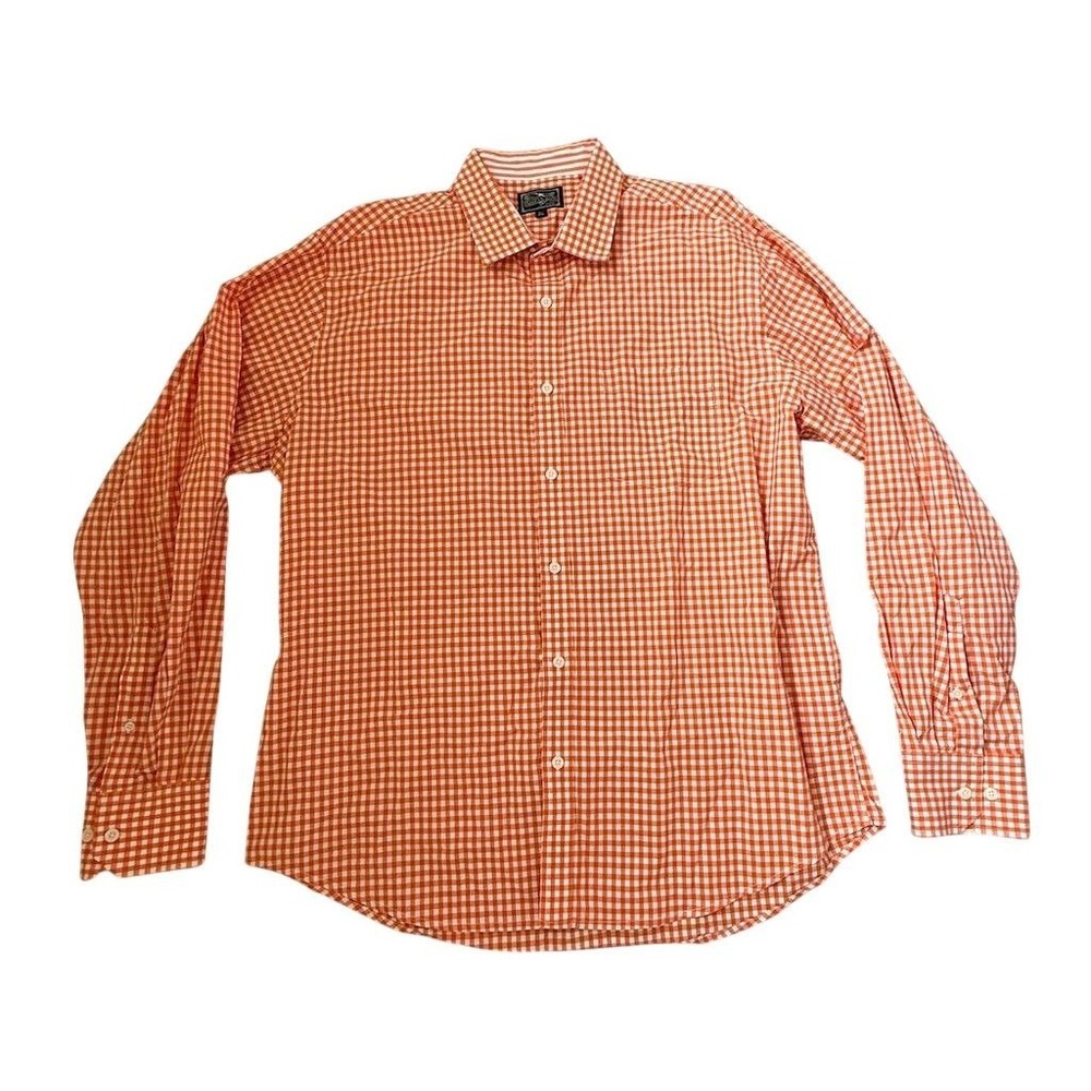American‎ Icon Men's XL Orange Gingham Check Long Sleeve Button-Up Shirt preppy